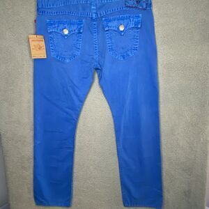 New True Religion Jeans Mens 44x35 Light Royal Blue Jack Super T Button Fly USA